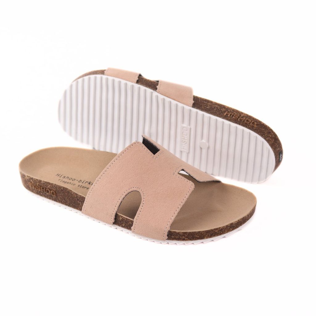 Dép đế trấu birken quai ngang chữ H da lộn HISHOO R095