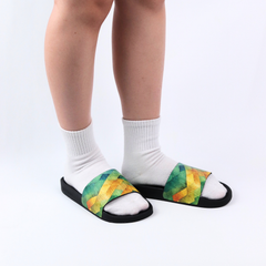 Dép quai ngang da bò In Hình Cầu Vồng Xanh HISHOO U113