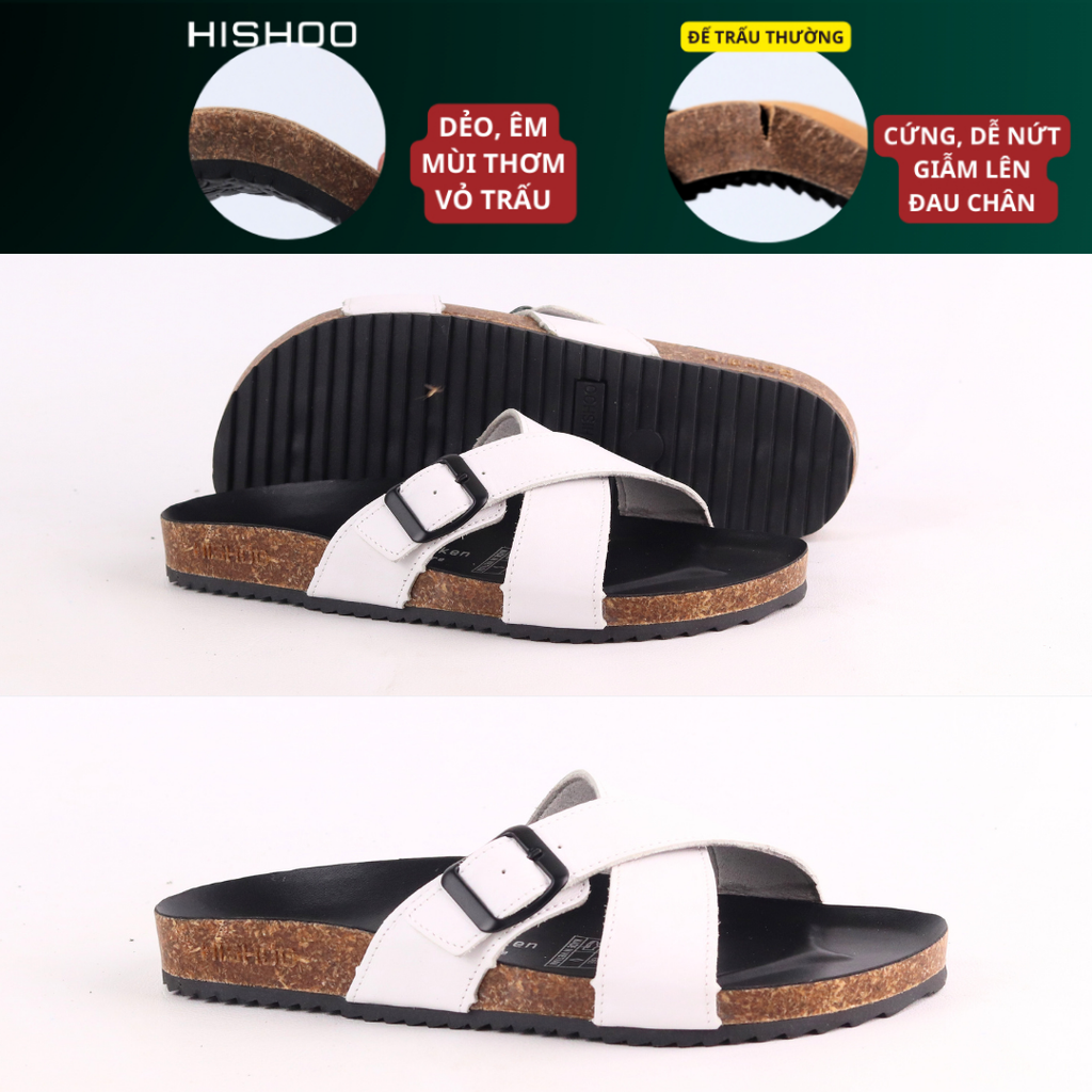 Dép đế trấu birken quai ngang chéo da bò [CÓ KHOÁ] HISHOO M096