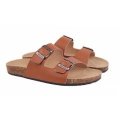 Dép đế trấu birken quai ngang 2 khoá MẶT ĐEN da bò HISHOO M093