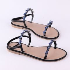 Dép Sandal Nữ Đế Bệt Quai Hậu Dây Mảnh Đính Đá HISHOO S147