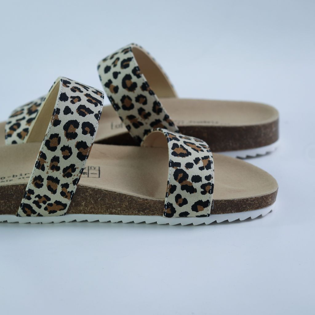 Dép đế trấu birken 2 quai ngang vải canvas HISHOO S112