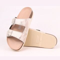 Dép đế trấu birken 2 khoá Kem Vân Rắn premium HISHOO B093