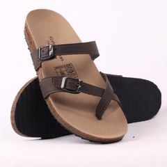 Dép đế trấu birken quai ngang xỏ ngón MẶT ĐEN da bò HISHOO M098