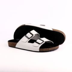 Dép đế trấu birken quai ngang 2 khoá MẶT ĐEN da bò HISHOO M093