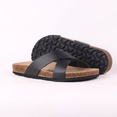 Dép đế trấu birken quai ngang chéo MẶT ĐEN HISHOO S096
