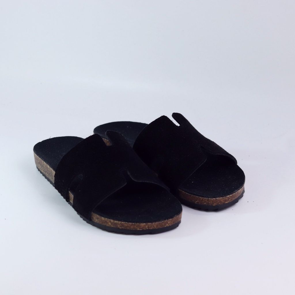 Dép đế trấu birken quai ngang chữ H da lộn HISHOO R095