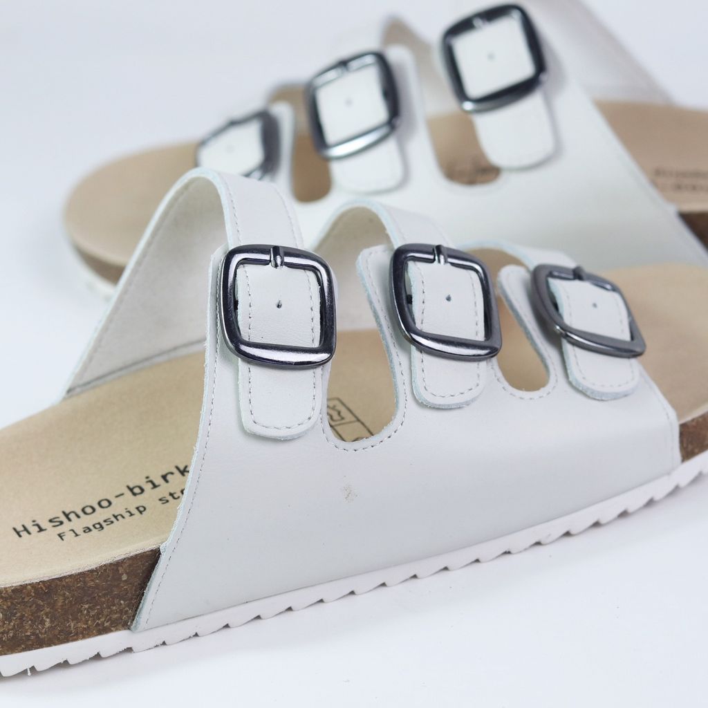 Dép đế trấu birken quai ngang 3 khoá da bò HISHOO M092