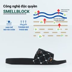 Dép quai ngang da bò lộn Đen+Xanh Dương Gấu Bí Lù Monogram HISHOO U113