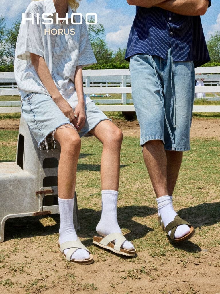 Dép đế trấu birken quai ngang chéo premium HISHOO B096