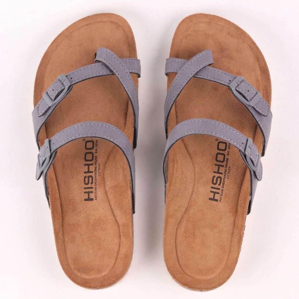 Dép đế trấu birken quai ngang xỏ ngón da lộn premium HISHOO H098