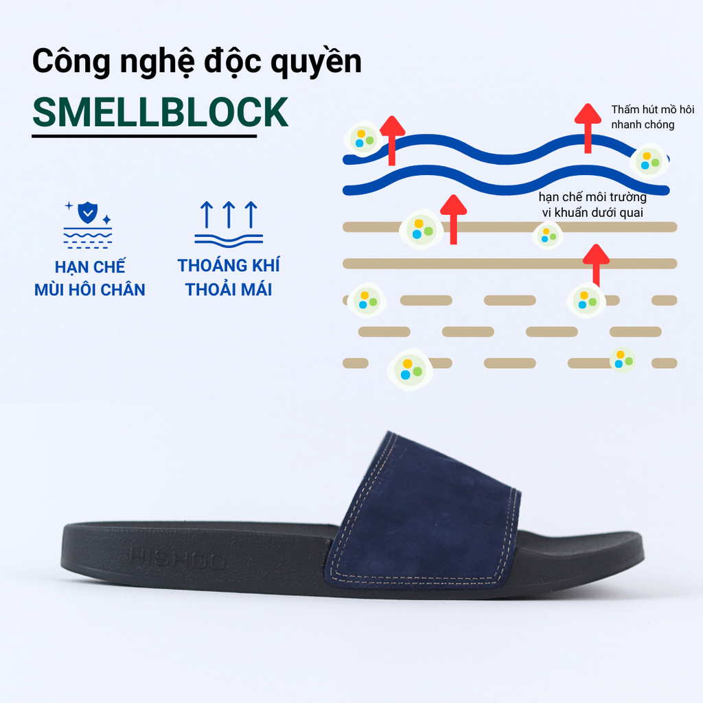 Dép quai ngang da bò Xanh dương da lộn HISHOO U114