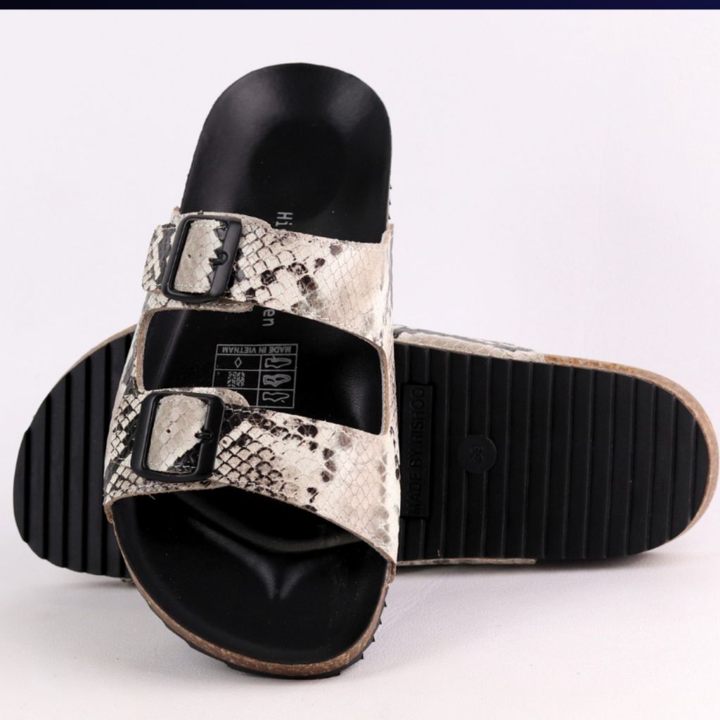 Dép đế trấu birken quai ngang 2 khoá Da hiếm HISHOO M093