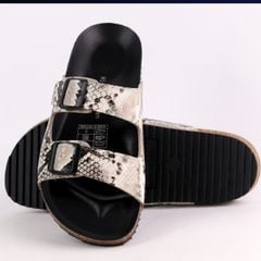 Dép đế trấu birken quai ngang 2 khoá Da hiếm HISHOO M093