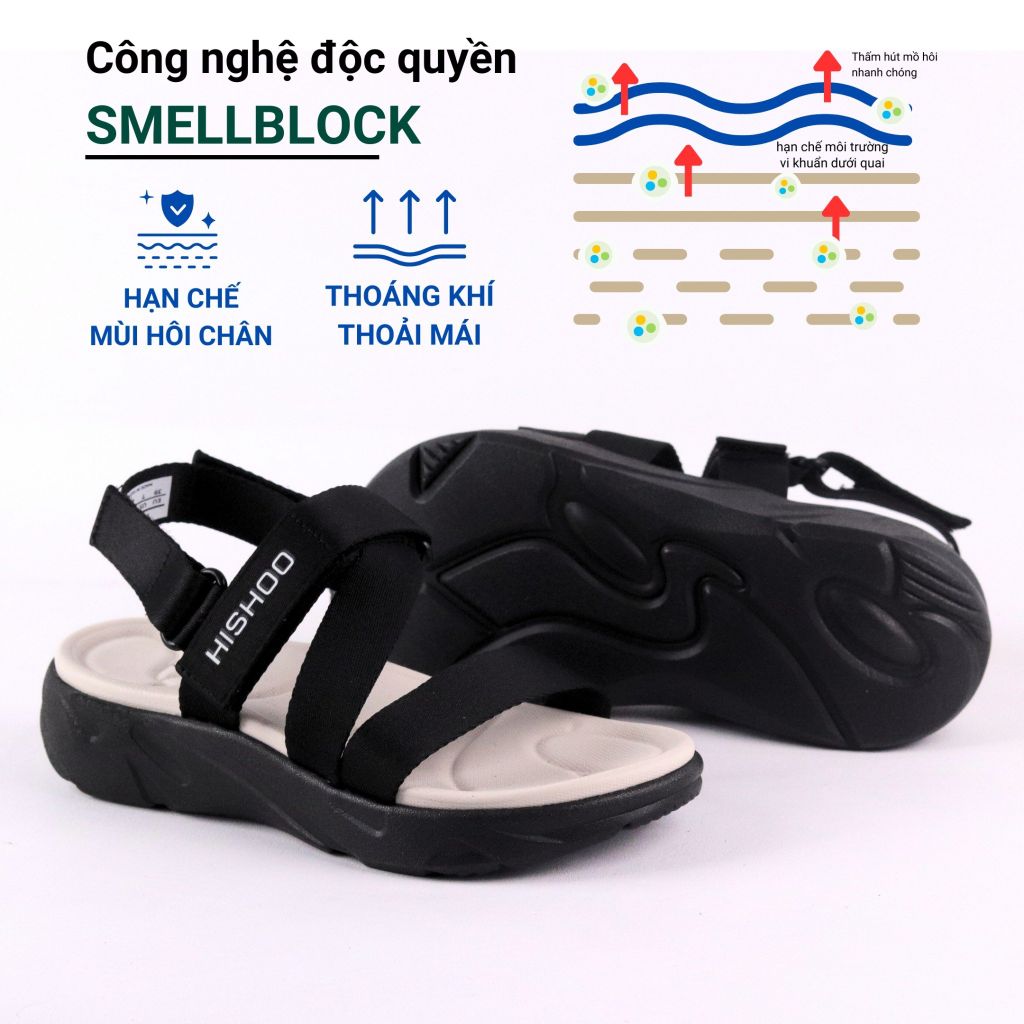 Giày Đi Học Sandal Đế Đen Mặt Trắng Quai Dù HISHOO F003