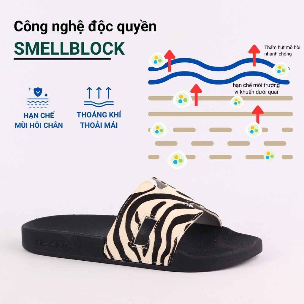 Dép quai ngang Da Ngựa Vằn Cowhide CHỮ H HISHOO U114