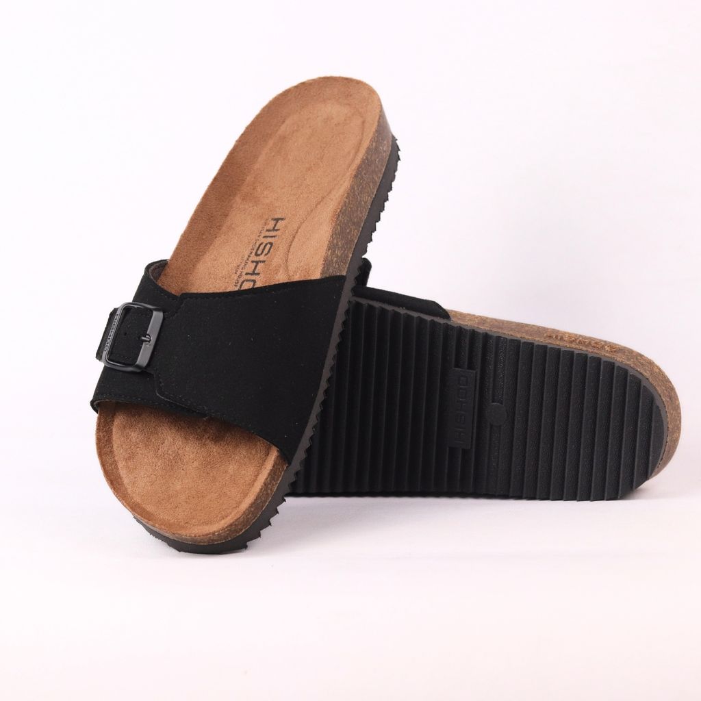Dép đế trấu birken 1 khoá da lộn premium HISHOO H113