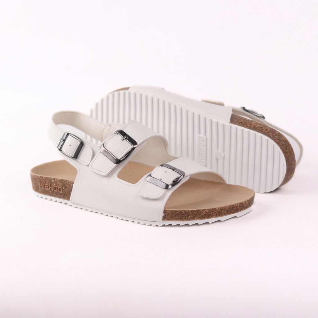 Dép đế trấu Sandal birken quai ngang 2 khoá da bò HISHOO M102