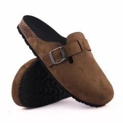 Dép đế trấu sục Boston quai ngang Nâu da lộn HISHOO R109
