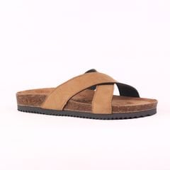 Dép đế trấu birken quai ngang chéo da lộn premium HISHOO H096