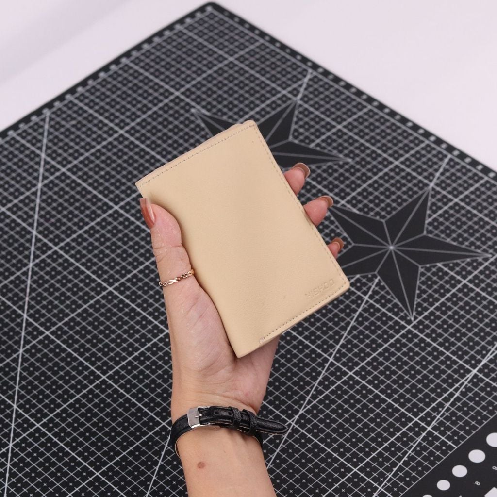 Ví Da Dáng Đứng Nam Nữ Đựng Thẻ [KEM] Alpha Da Bò Phụ Kiện Hishoo V004