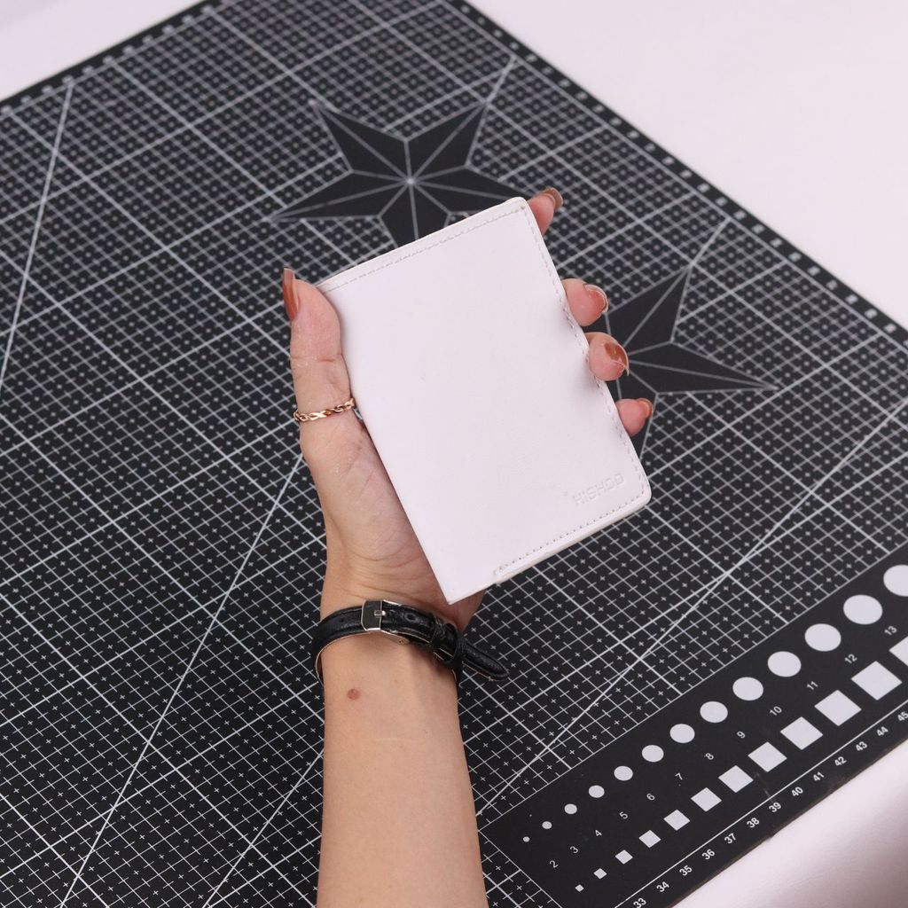 Ví Da Dáng Đứng Nam Nữ Đựng Thẻ [TRẮNG] Alpha Da Bò Phụ Kiện Hishoo V004