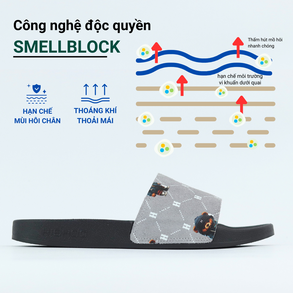 Dép quai ngang da bò lộn Bò+Xám Gấu Bí Lù Monogram HISHOO U113