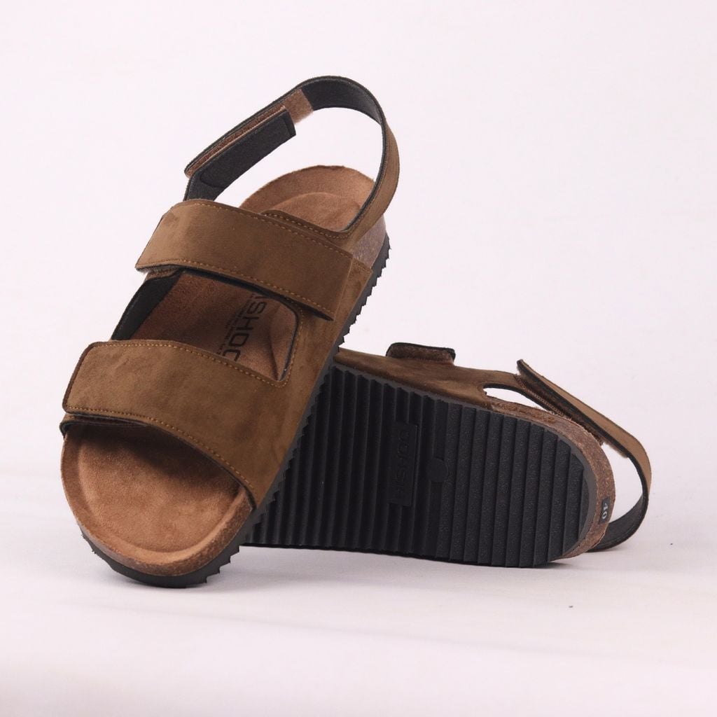 Dép đế trấu birken quai ngang sandal xé dán da lộn premium HISHOO H110