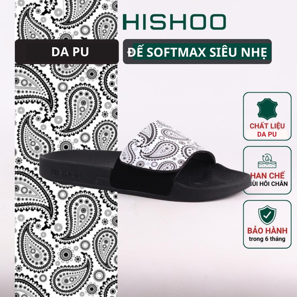 Dép quai ngang da bò Xé dán Bandana Trắng HISHOO U115