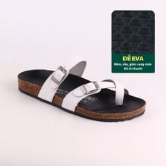 Dép đế trấu birken quai ngang xỏ ngón MẶT ĐEN da bò HISHOO M098