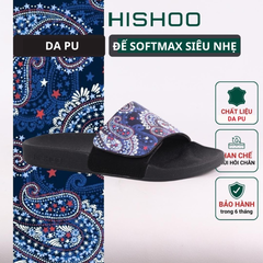 Dép quai ngang da bò Xé dán Bandana Xanh HISHOO U115