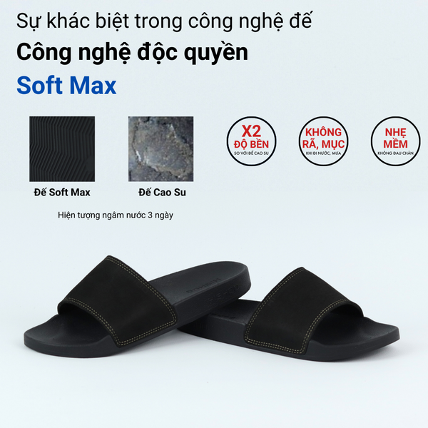 Dép quai ngang da bò Đen HISHOO U114
