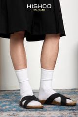 Dép đế trấu birken quai ngang chéo MẶT ĐEN HISHOO S096