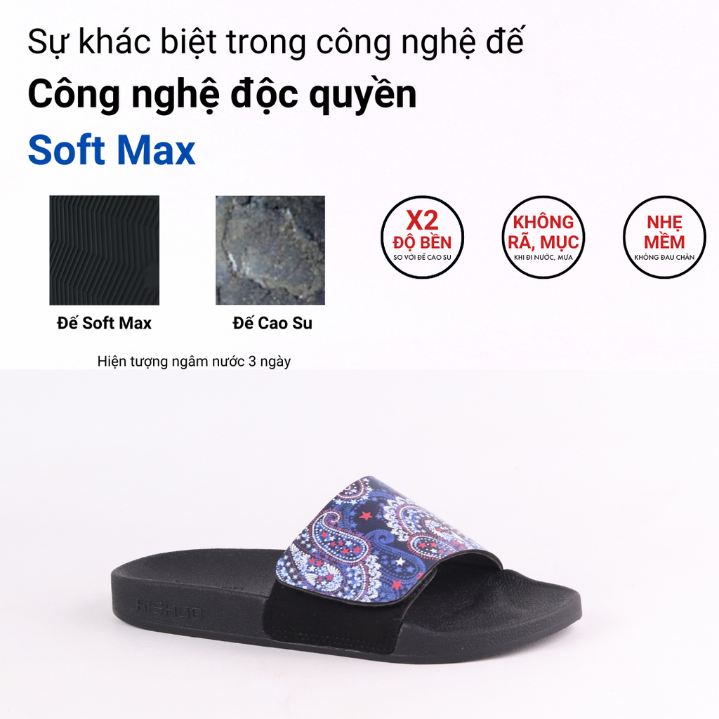 Dép quai ngang da bò Xé dán Bandana Xanh HISHOO U115
