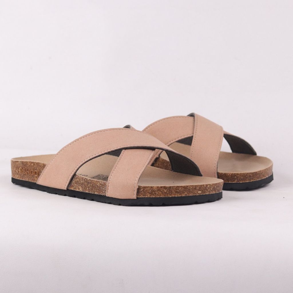 Dép đế trấu birken quai ngang chéo da lộn HISHOO R096