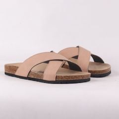 Dép đế trấu birken quai ngang chéo da lộn HISHOO R096