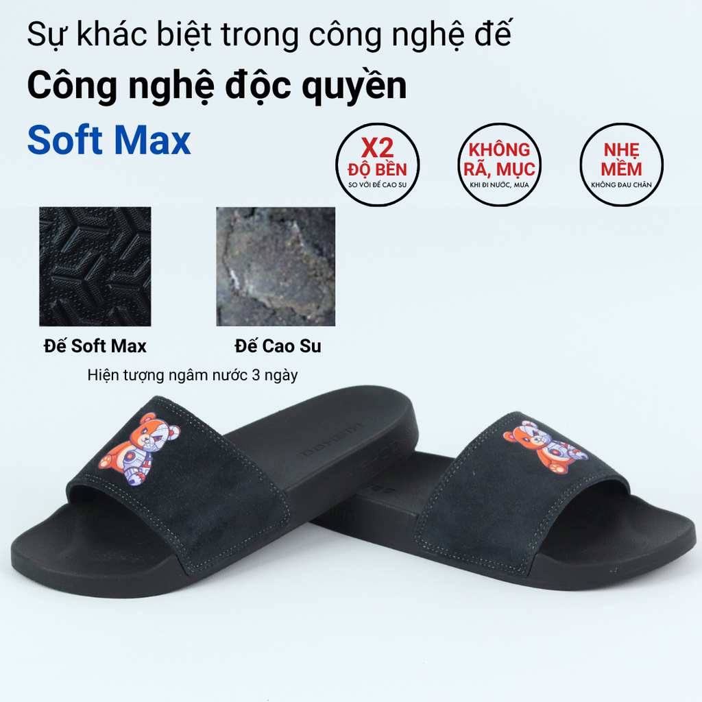 Dép quai ngang da bò lộn Gấu Bặm Trợn HISHOO U113