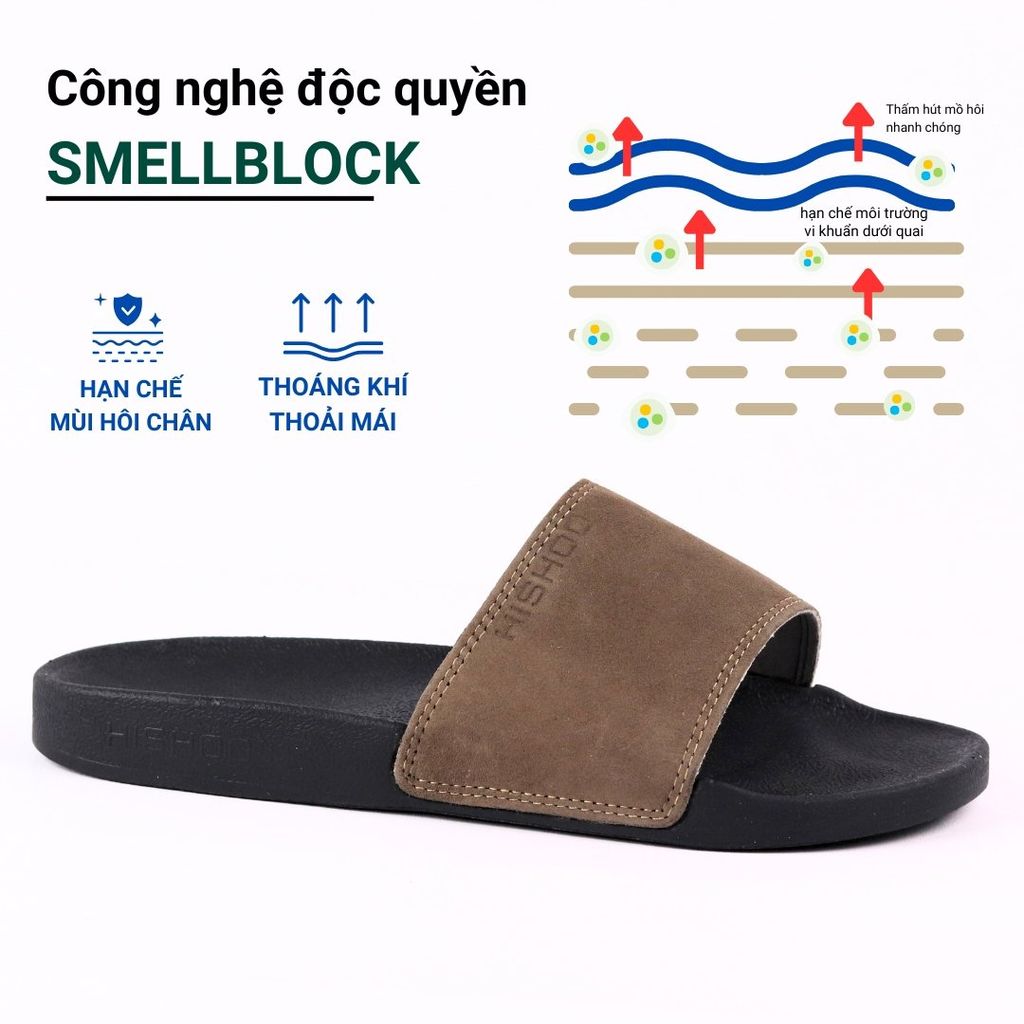 Dép quai ngang da bò Xanh lá da lộn HISHOO U114