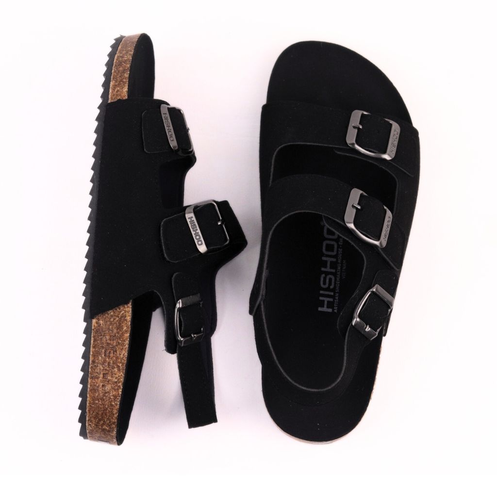 Dép đế trấu Sandal birken 2 khoá da lộn HISHOO R102