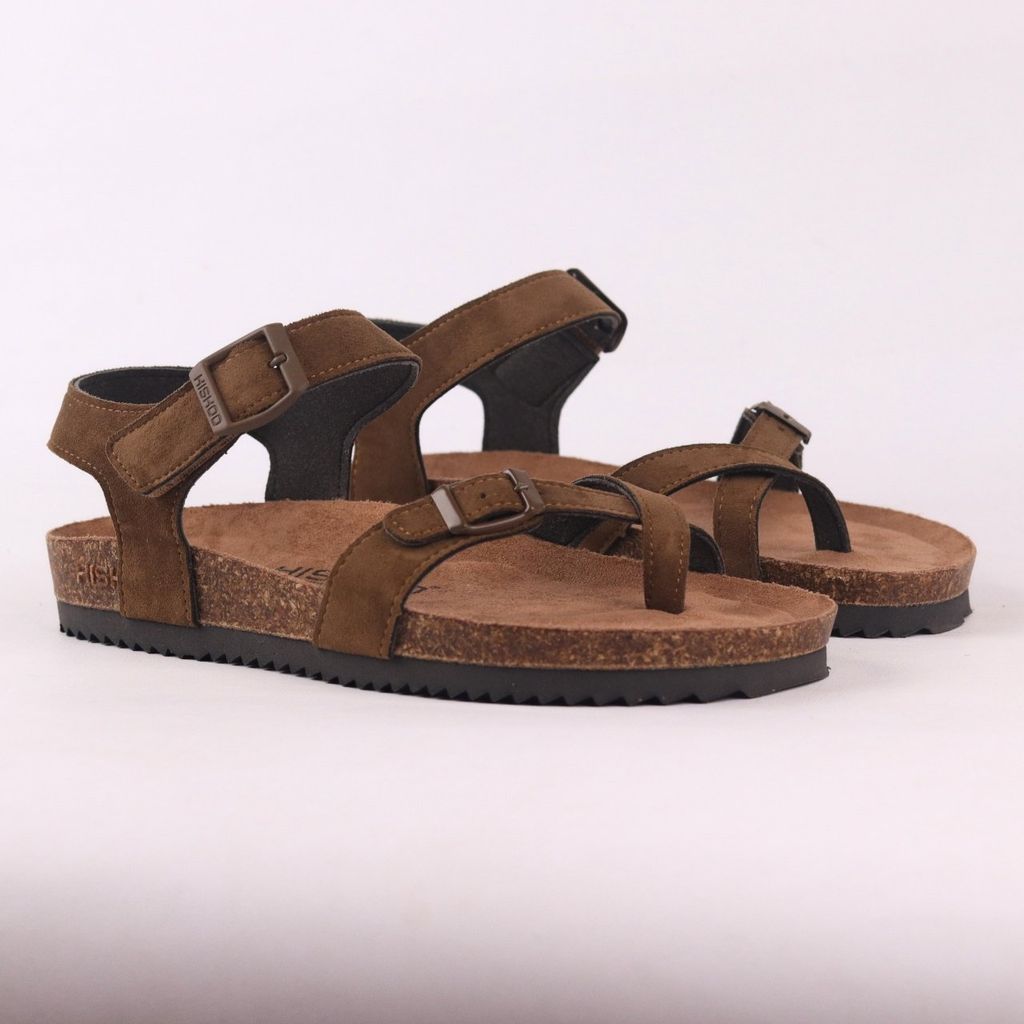 Dép đế trấu birken bé trai bé gái quai ngang sandal xỏ ngón da lộn premium HISHOO H118