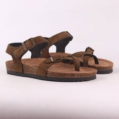 Dép đế trấu birken bé trai bé gái quai ngang sandal xỏ ngón da lộn premium HISHOO H118