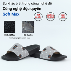 Dép quai ngang da bò lộn Bò+Xám Gấu Bí Lù Monogram HISHOO U113