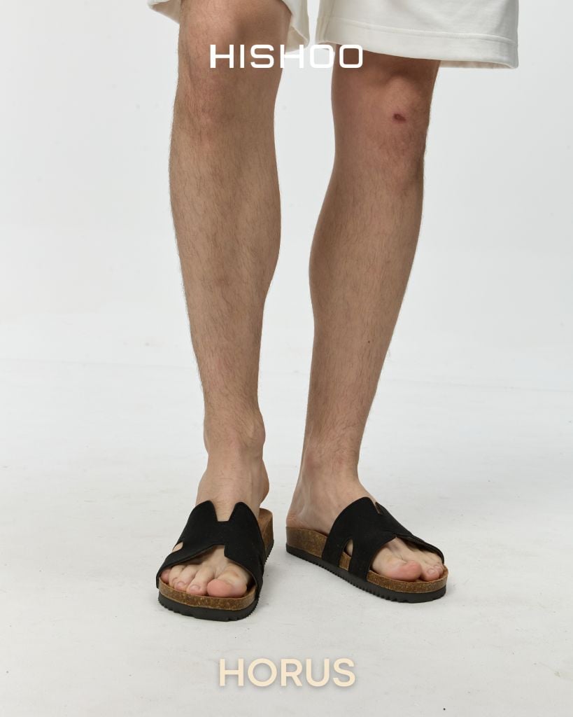 Dép đế trấu birken Chữ H da lộn premium HISHOO H095