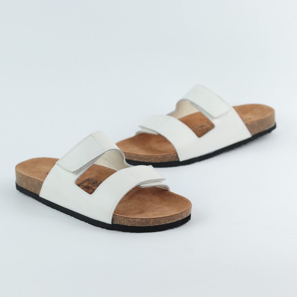 Dép đế trấu birken quai ngang xé dán da bò HISHOO M105