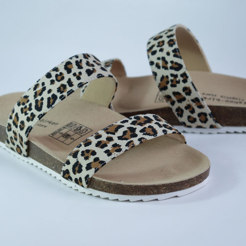 Dép đế trấu birken 2 quai ngang vải canvas HISHOO S112