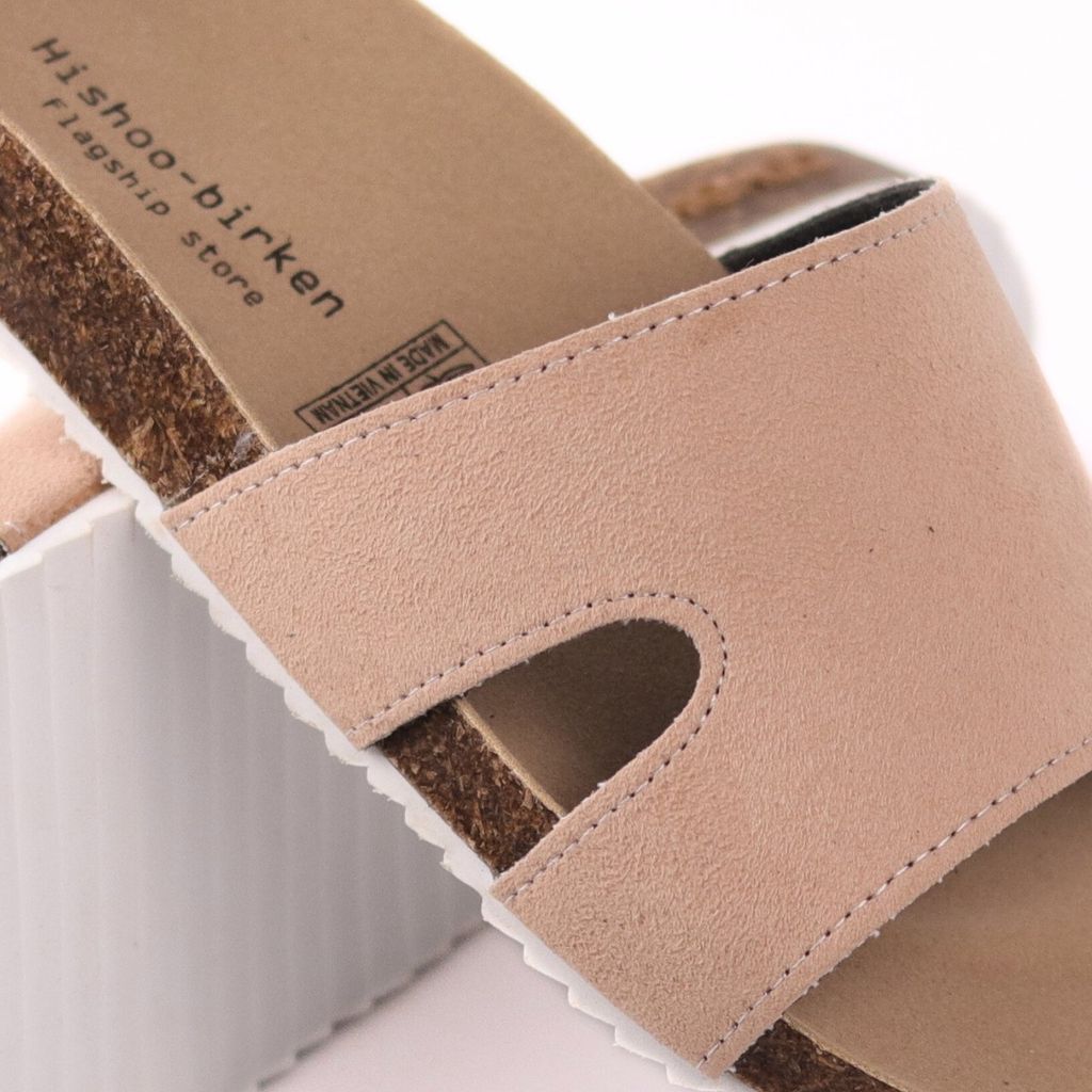 Dép đế trấu birken quai ngang chữ I da lộn HISHOO R100