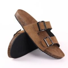Dép đế trấu birken quai ngang 2 khoá da lộn HISHOO R093