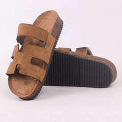 Dép đế trấu birken Chữ H Sandal quai ngang bản, da lộn premium HISHOO H104