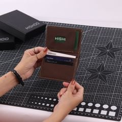 Ví Da Dáng Đứng Nam Nữ Đựng Thẻ [NÂU] Alpha Da Bò Phụ Kiện Hishoo V004