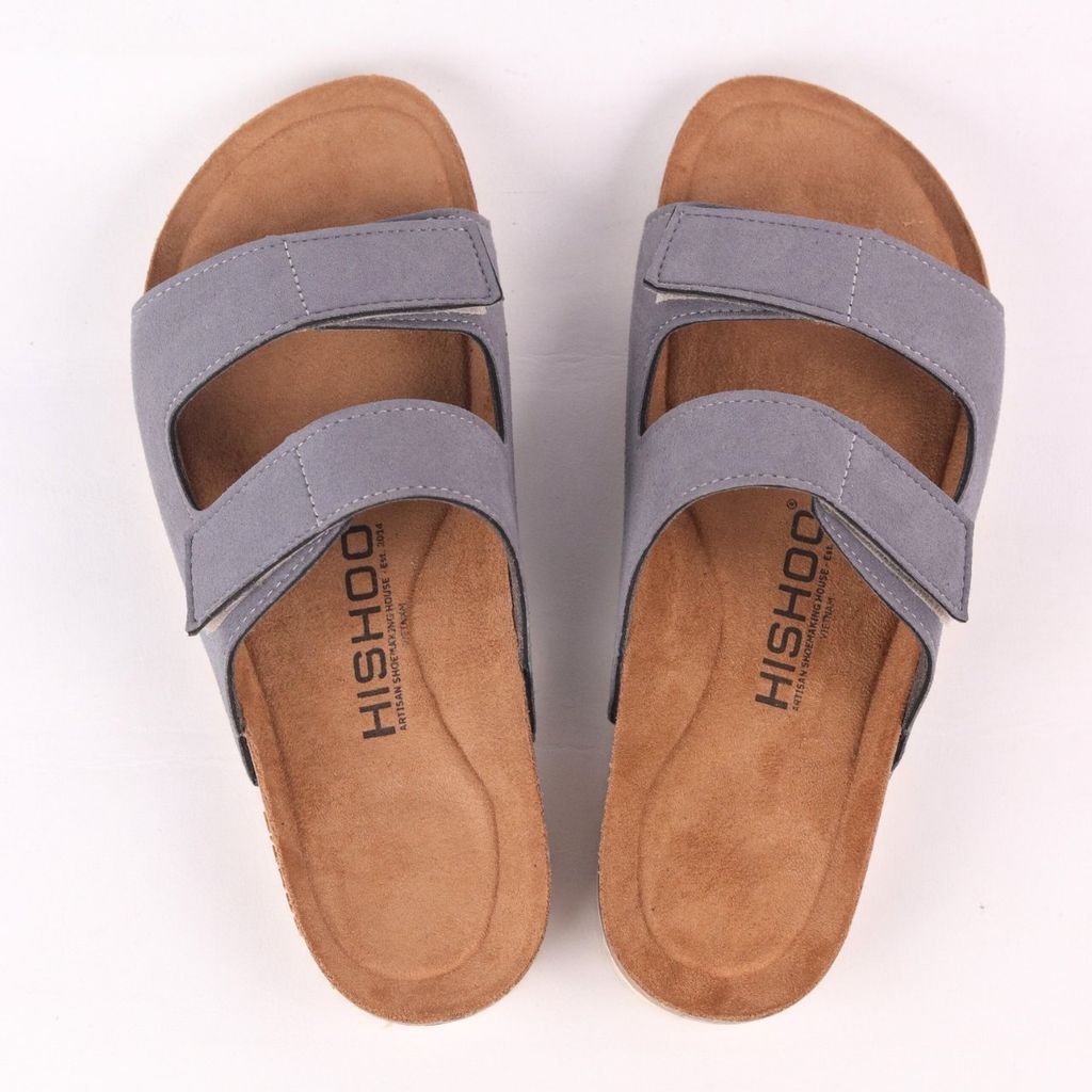 Dép đế trấu birken bé trai bé gái quai ngang xé dán da lộn premium HISHOO H105